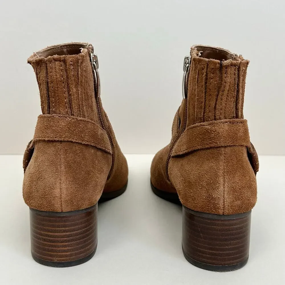 Essex Lane Jacey Genuine Suede Cognac Brown Moto Buckle Block Heel Boots SIZE 7
